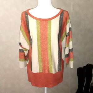 Women's Striped Gold sparkle sweater with 3/4 Quarter Sleeves